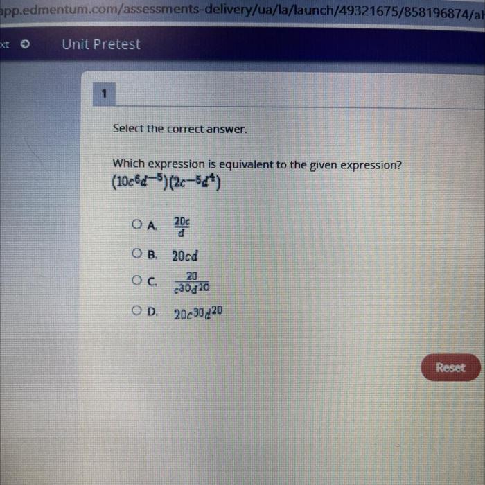 Expression equivalent which correct select answer given question